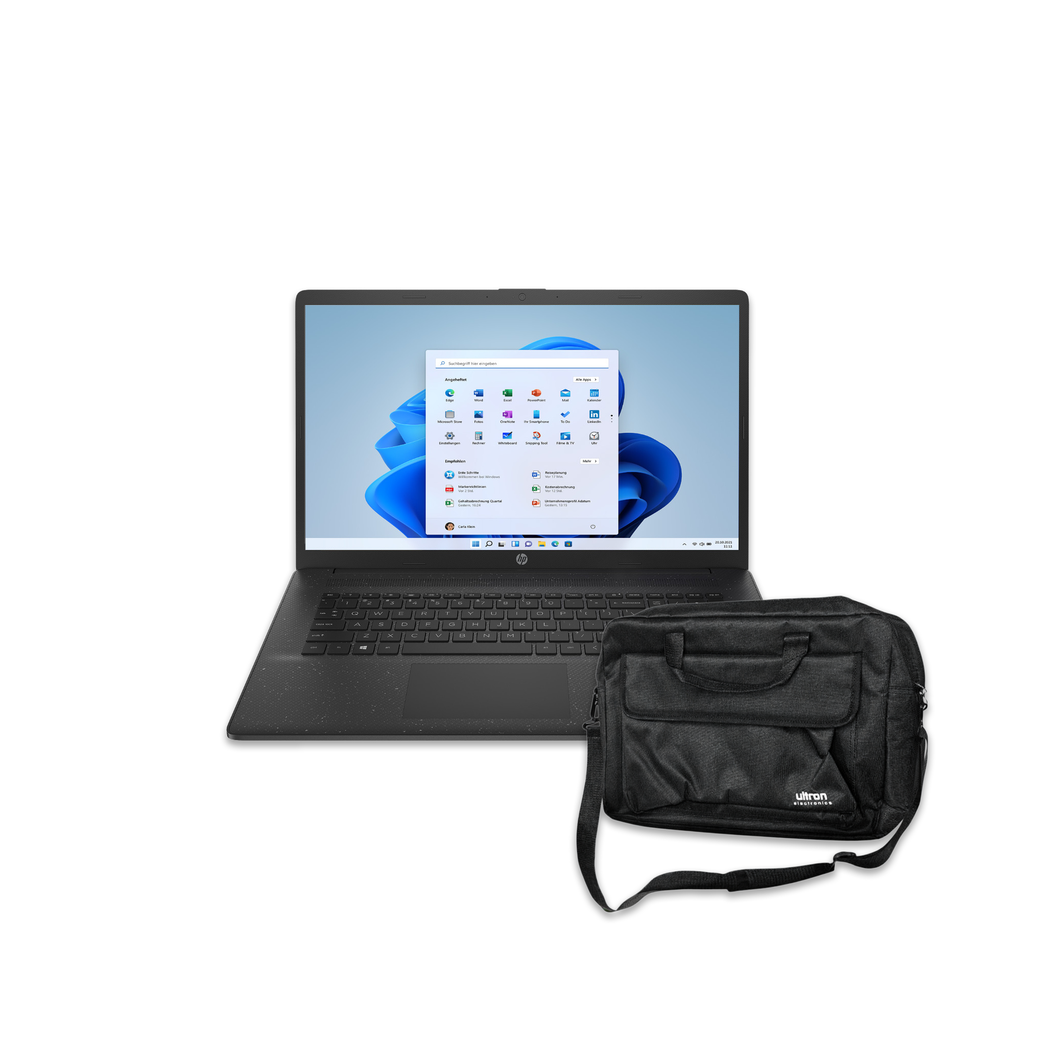 Schwarzes HP-Notebook mit schwarzer Notebooktasche